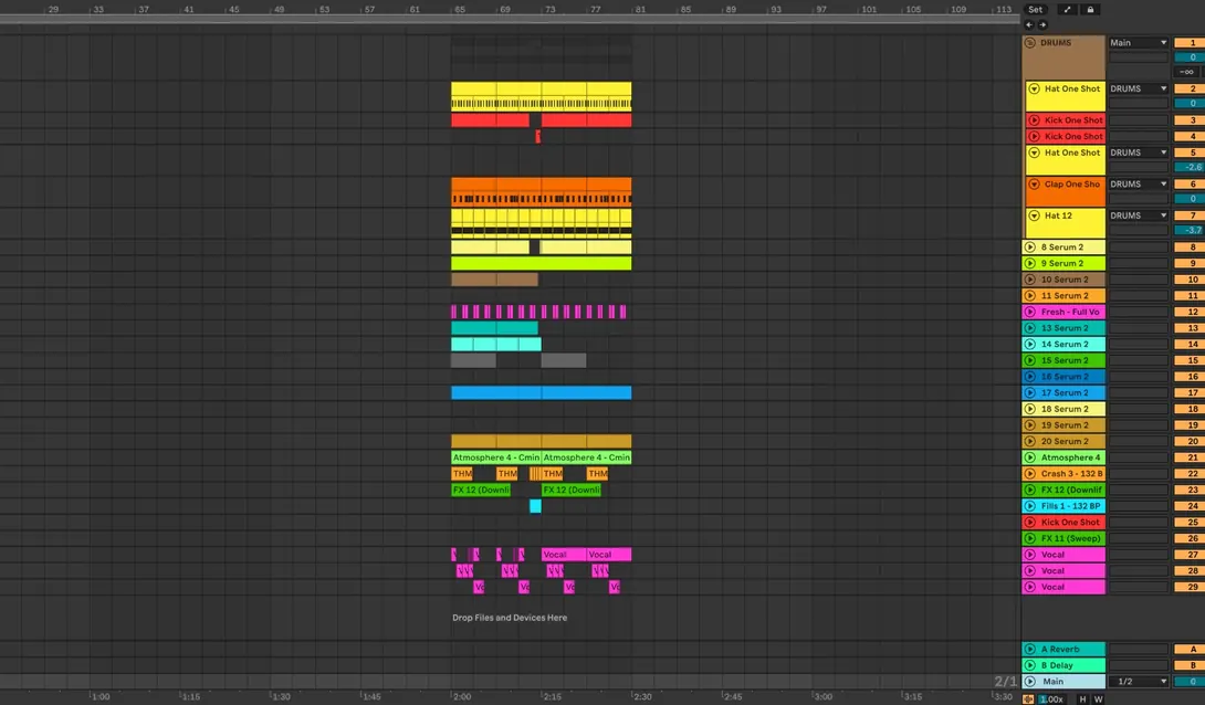 A 16-bar loop alone on the Ableton timeline before BUILD
